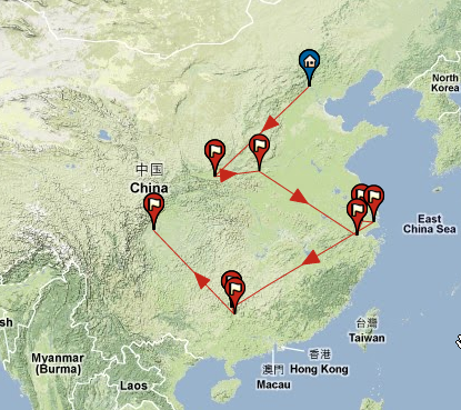 Map of our intended route in China