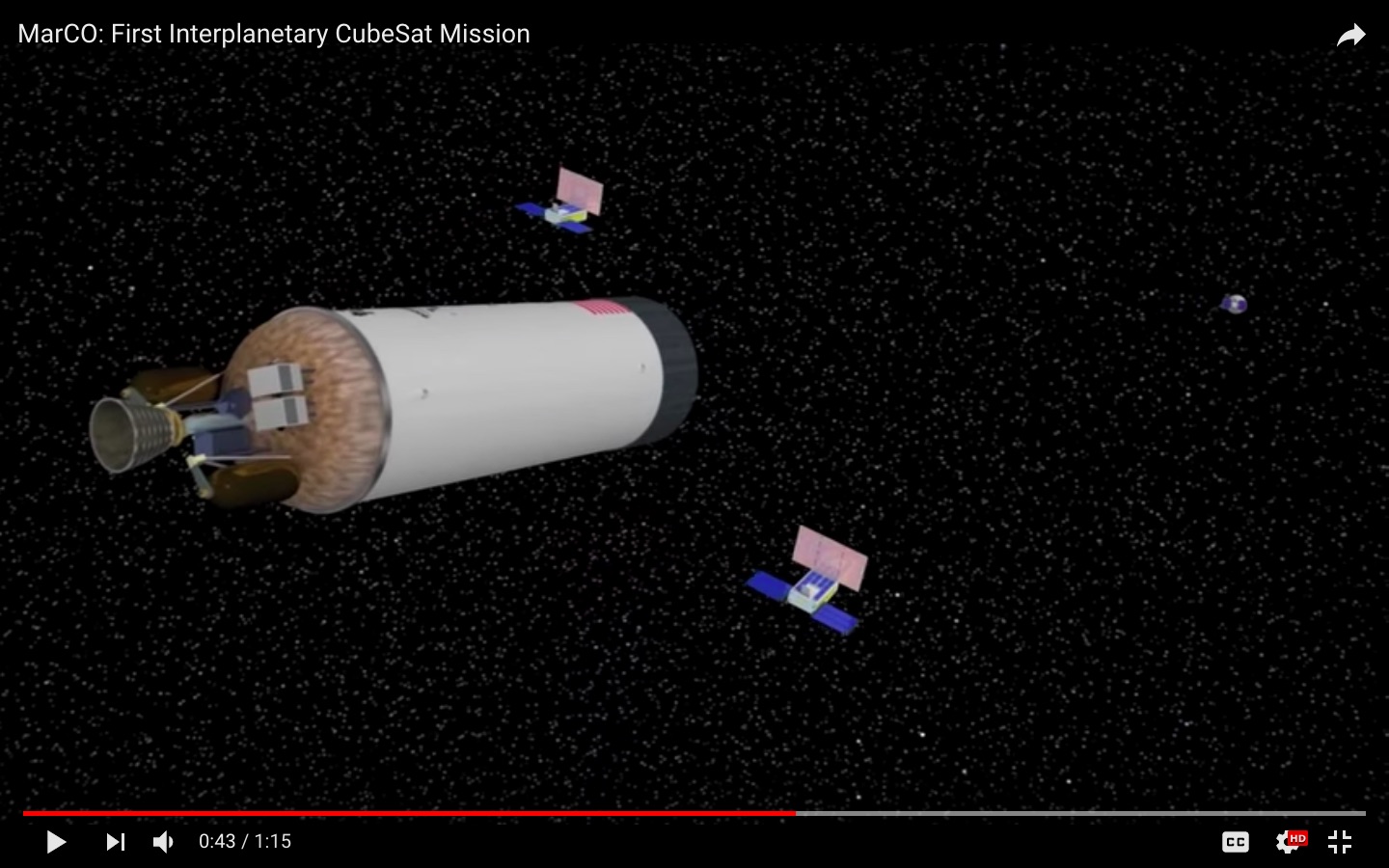 Screnshot from the NASA JPL short video MarCO: First Interplanetary CubeSat Mission