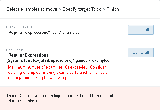 Must reduce example count to six or less before finishing move.