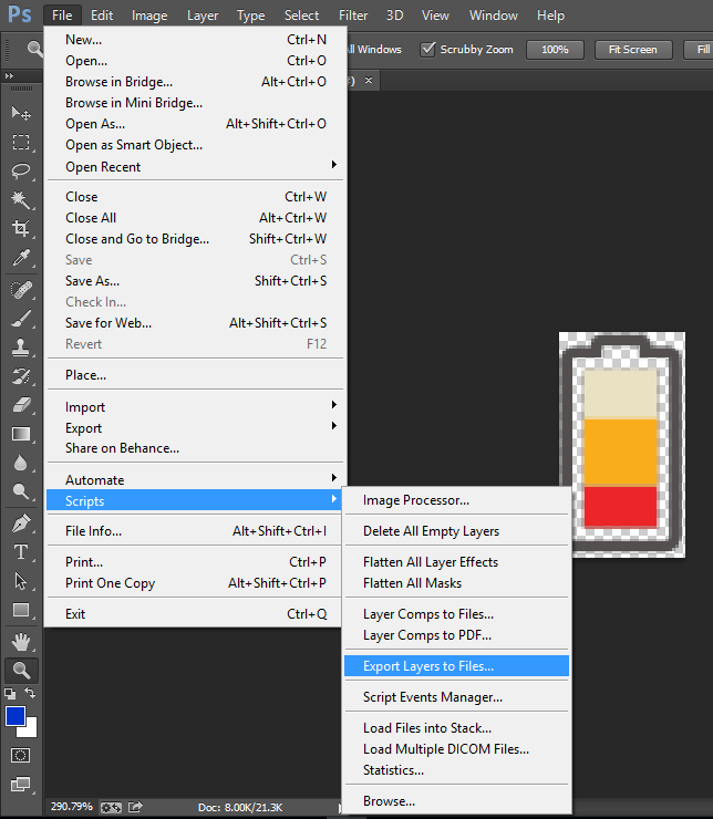 Photoshop Screenshot of Scripts Menu