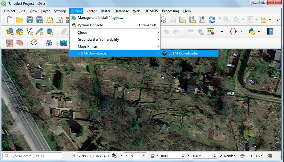 QGIS start SRTM Downloader Plugin