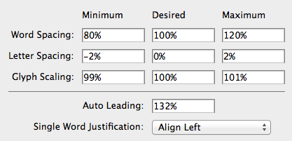 Justification settings work for justified and unjustified type!