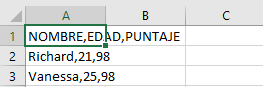 Y en excel me pone esto, necesito que todo me quede separado en las columnas correspondientes.