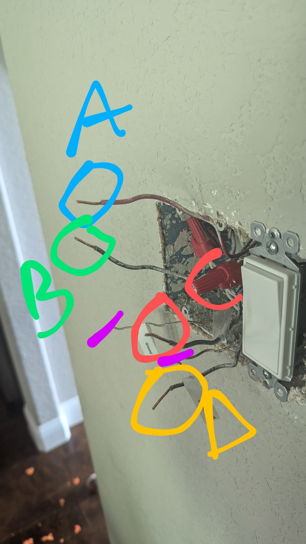 labeled wires at switch box