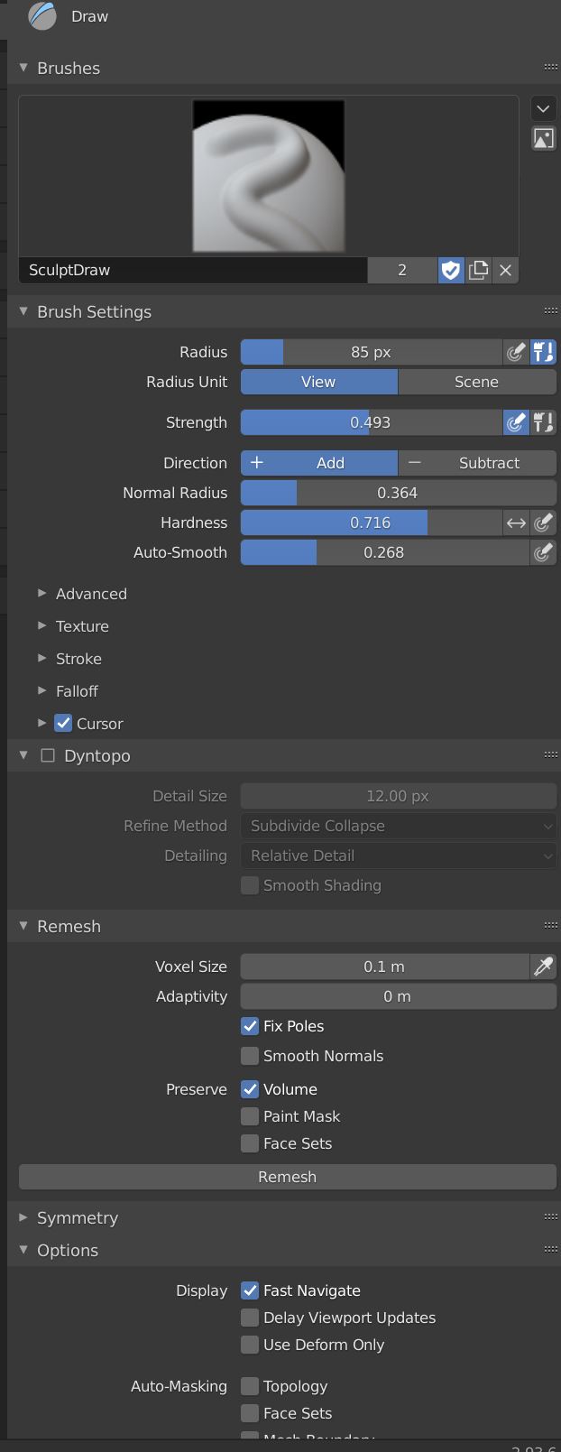 Settings for my draw brush