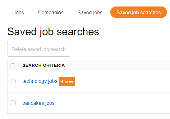 Screenshot of saved job search counter