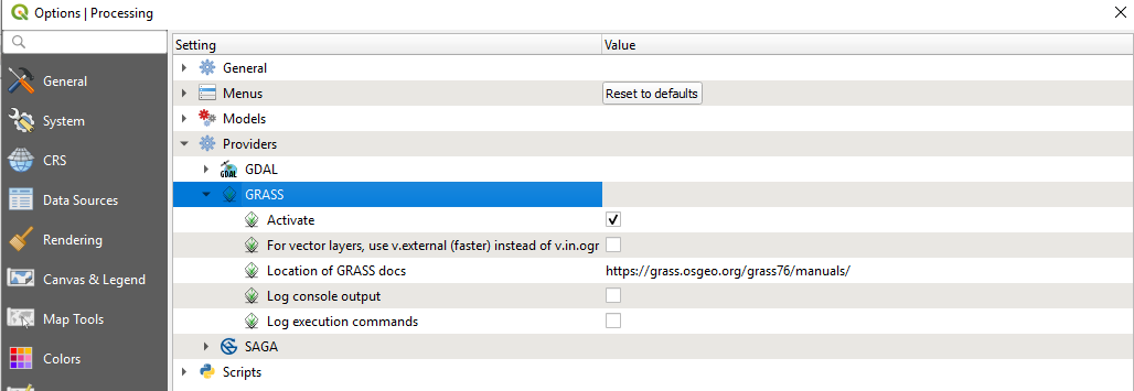 The provider settings on my machine