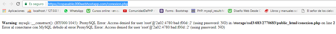 Error al abrir el archivo conexion.php en el webhost