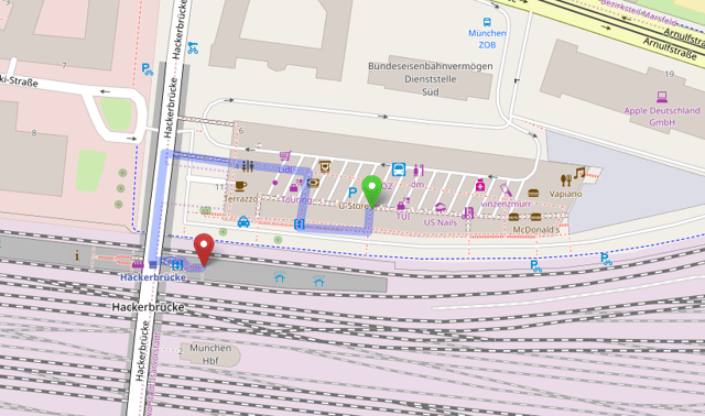 Direction from ZOB to Hackerbrücke S-Bahn in Munich (München)