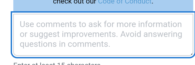 text box placeholder saying: "Use comments to ask for more information or suggest improvements. Avoid answering questions in comments."