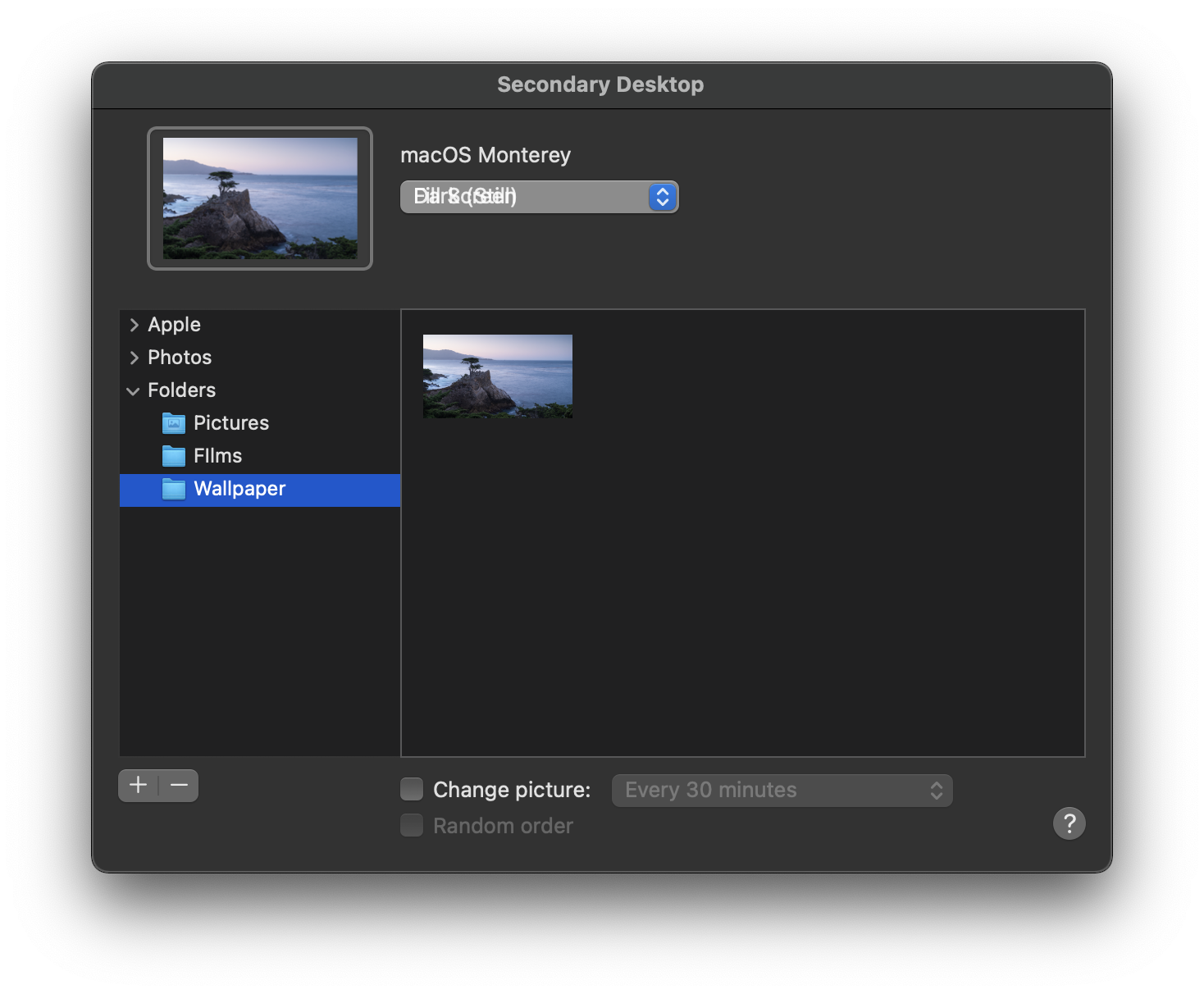 Buggy System Preferences UI with custom dynamic wallpaper selected