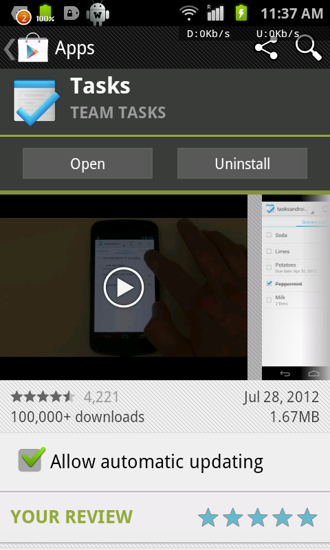 Tasks app page of Play Store