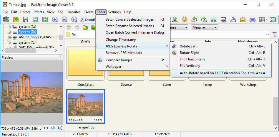 Faststone Image Viewer auto rotate exif