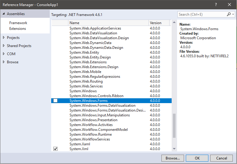 Importação da DLL Windows.Forms