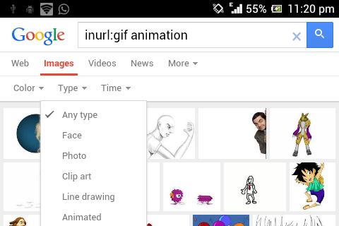 Screenshot how to search .gif image in android phones