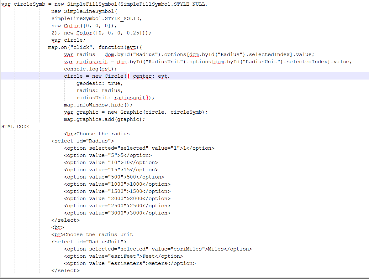 Code for buffer radius