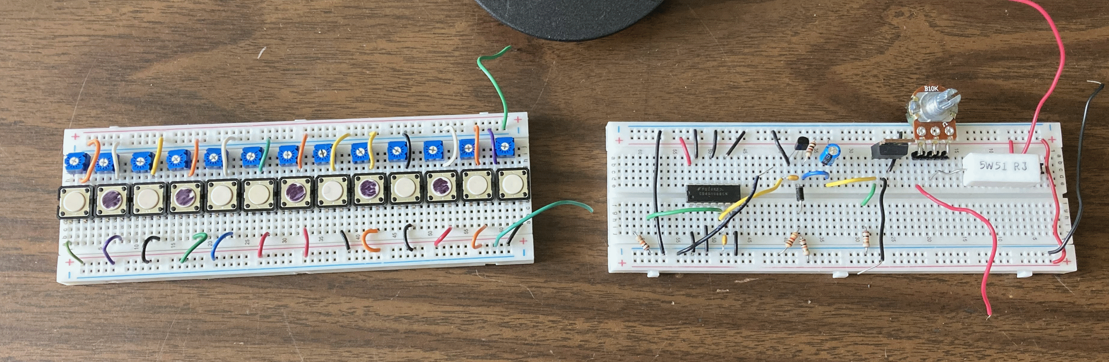 Here is the actual working circuit, built on a breadboard