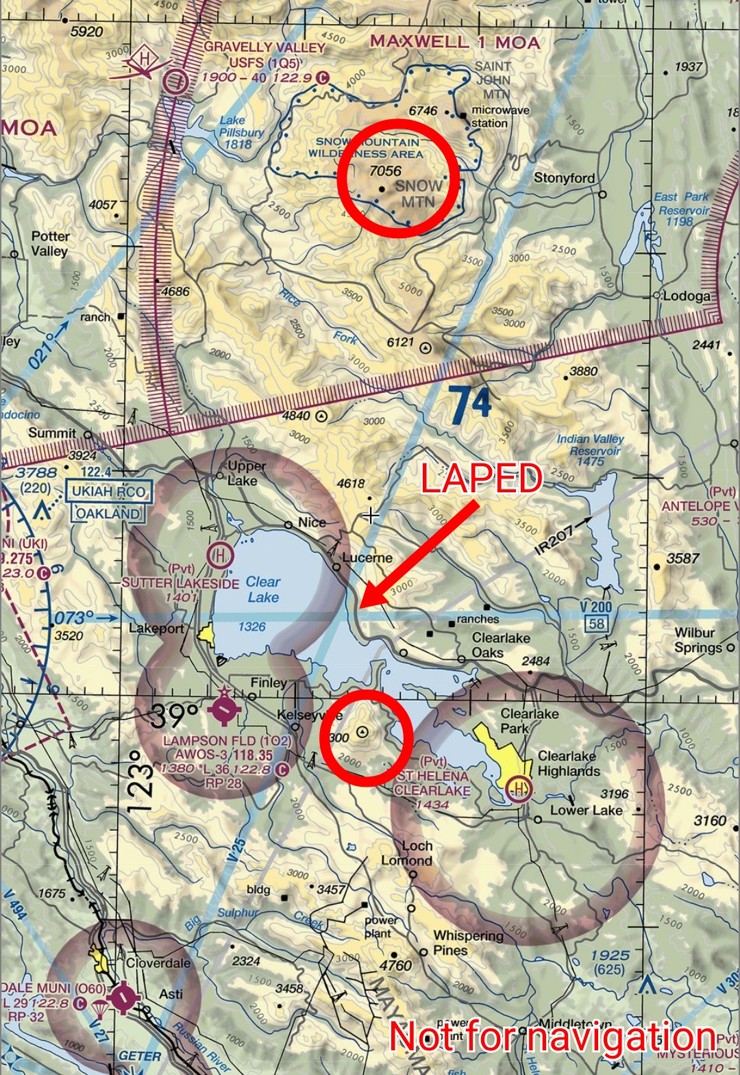 VFR sectional chart with terrain and LAPED highlighted