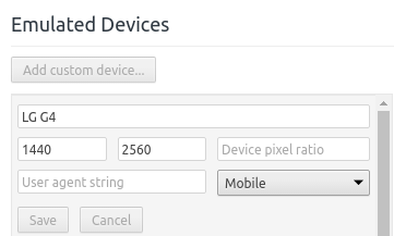 Chrome custom device dialog