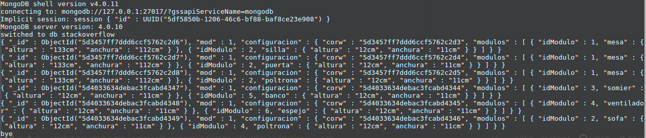 Se muestran todos los documentos de la colección con <code>{'mod':1}</code> ya modificados