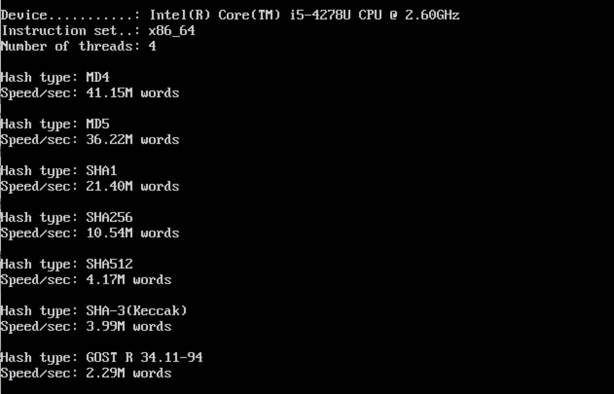 Hashcat benchmark with 4 cpus and 1024 MB RAM