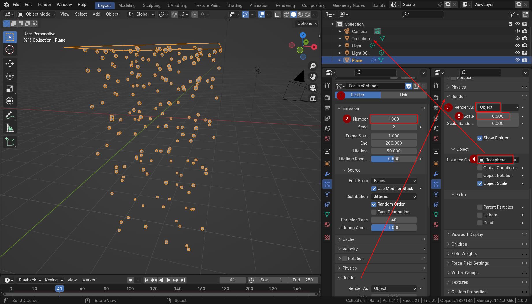 particle settings