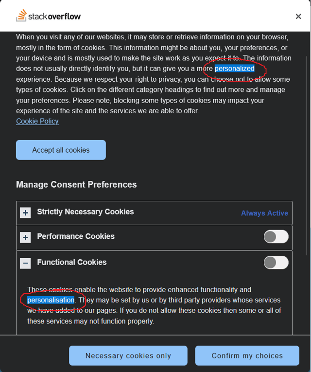 Consistency in Language Usage in Cookie Settings