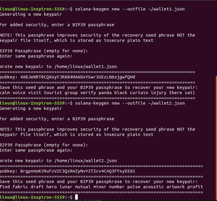 Two different wallets made using cli tools and also with different seed phrase and saved in different files