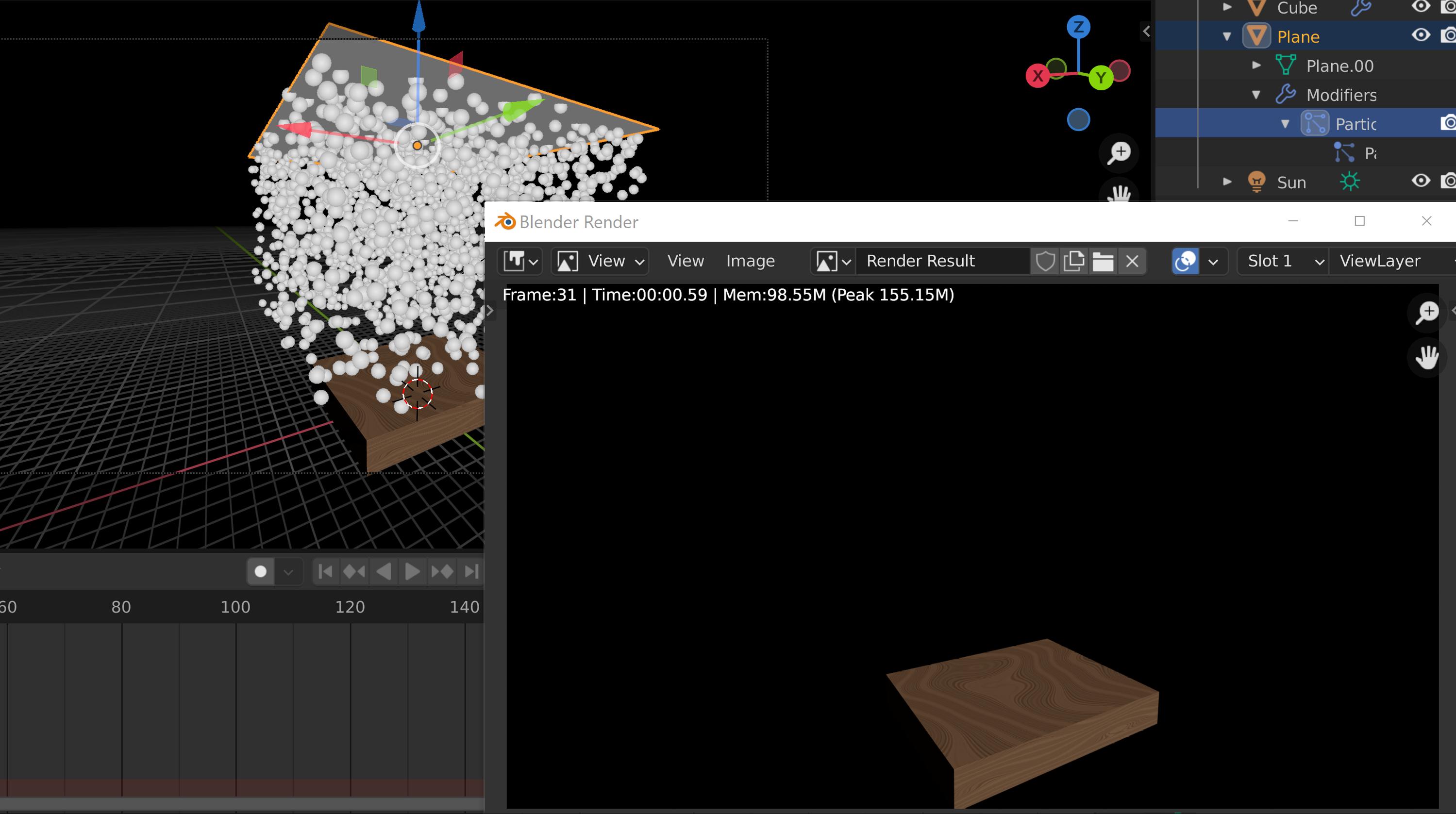 Frame 31 in the Render VS frame 31 in the viewport