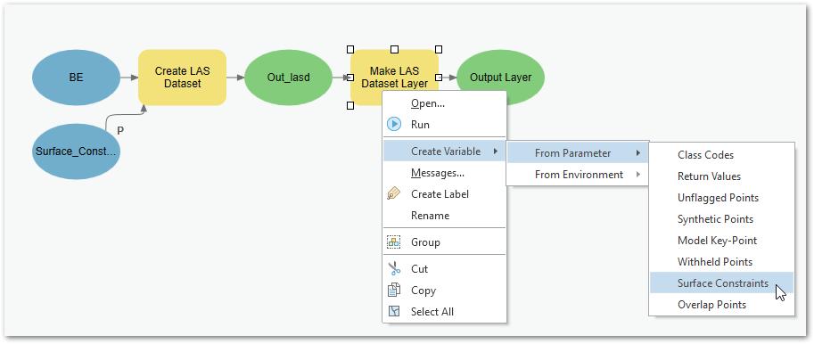 screenshot of parameters in context menu