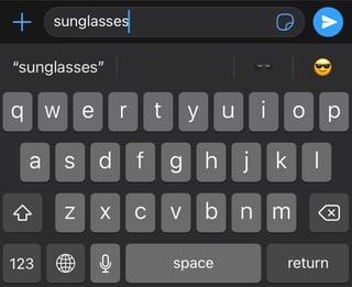 screenshot of what I mean. Sunglasses is typed in the normal keyboard, and the 😎 emoji is available as a button in the text prediction bar.