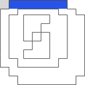 Outlines plus first square in light gray and a row of squares in blue