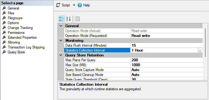 Database Properties/Query Store