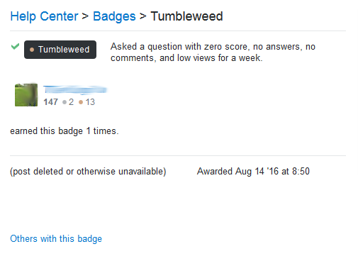 Tumbleweed on deleted question