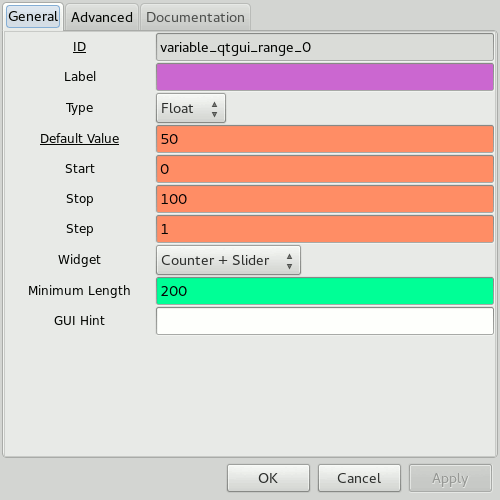 Slider properties