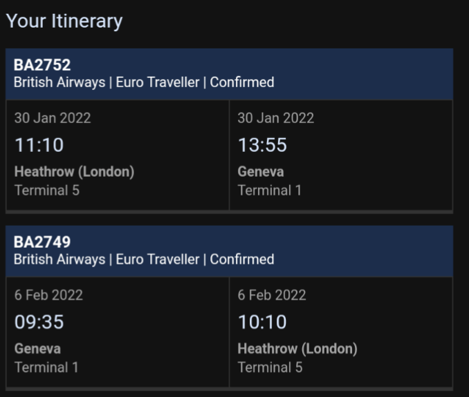 BA flight confirmation