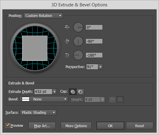 Illustrator 3D Extrude & Bevel Options