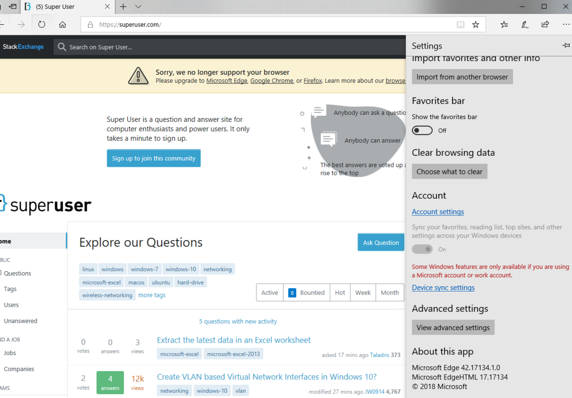 Superuser.com upgrade to Microsoft Edge