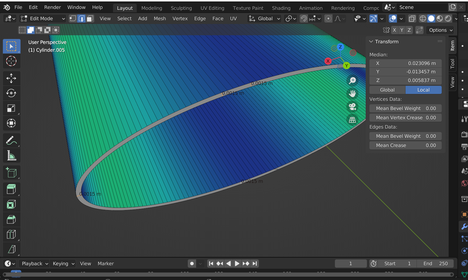 Thickness value measured with the Mesh Analysis tool and digital ruler. Sometimes happens this - the thickness values calculated though the edge length and through the Mesh Analysis do not match