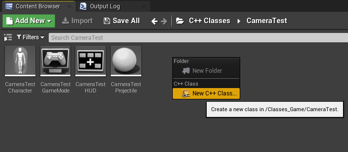 UE4 Editor create new  c++ class