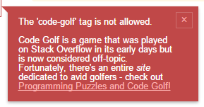 code golf tag not allowed