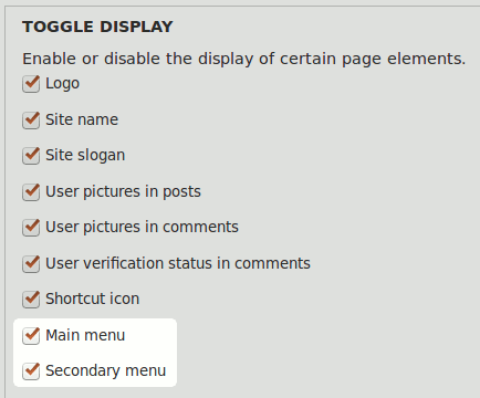 Drupal 7 theme Toggle Display settings