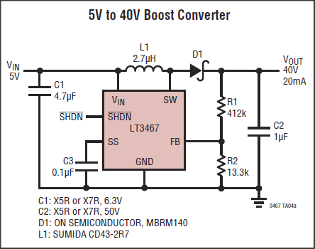 5 V to 50 V boost converter