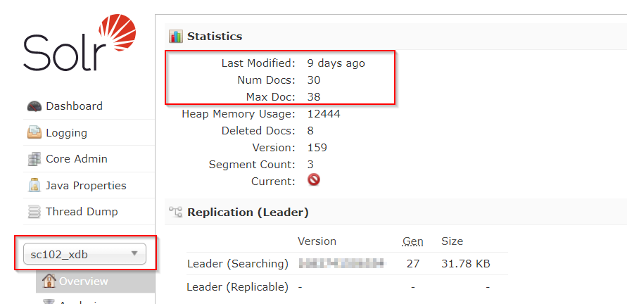 Solr portal - Statistics of the core