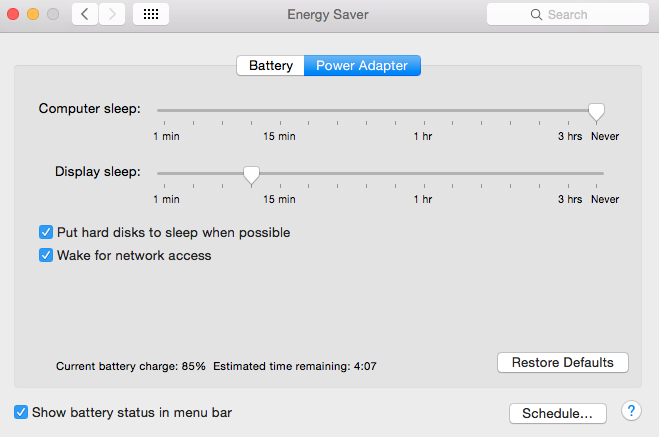 Here are my energy settings: