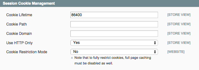 Magento cookie config