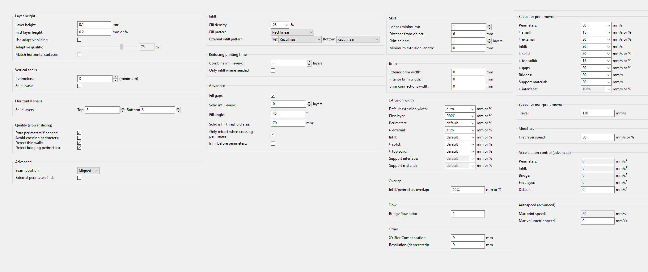 Slic3r settings