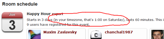 scheduled chat event with local time