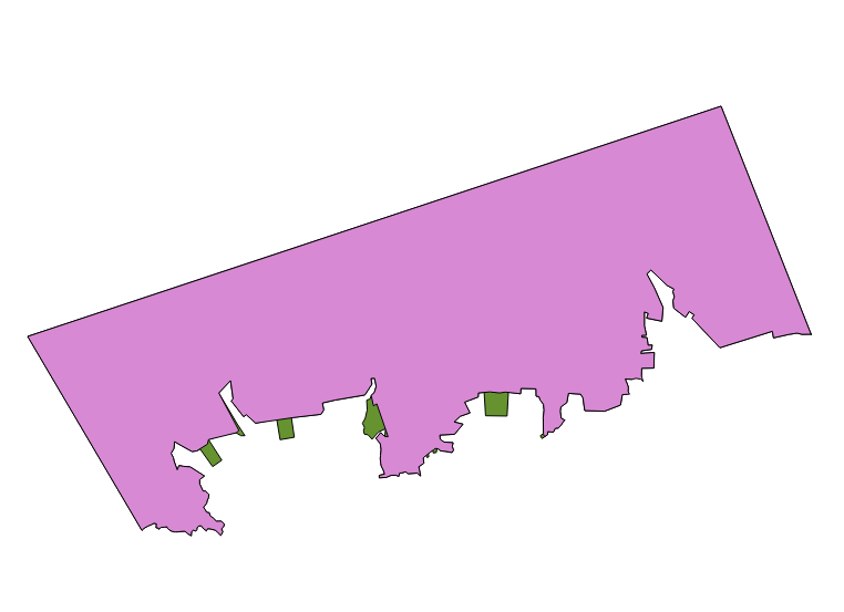 Here is what I meant. The purple and green polygon are two different layers (Which largely overlap with one another with the green layer being covered by the purple layer). I would like to know the area difference between the two, which is now the parts you can see of the green polygon.