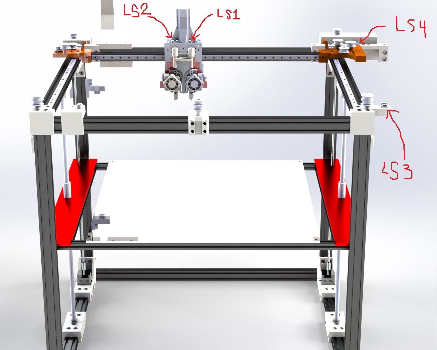 Image of CoreXY indicating limit switches